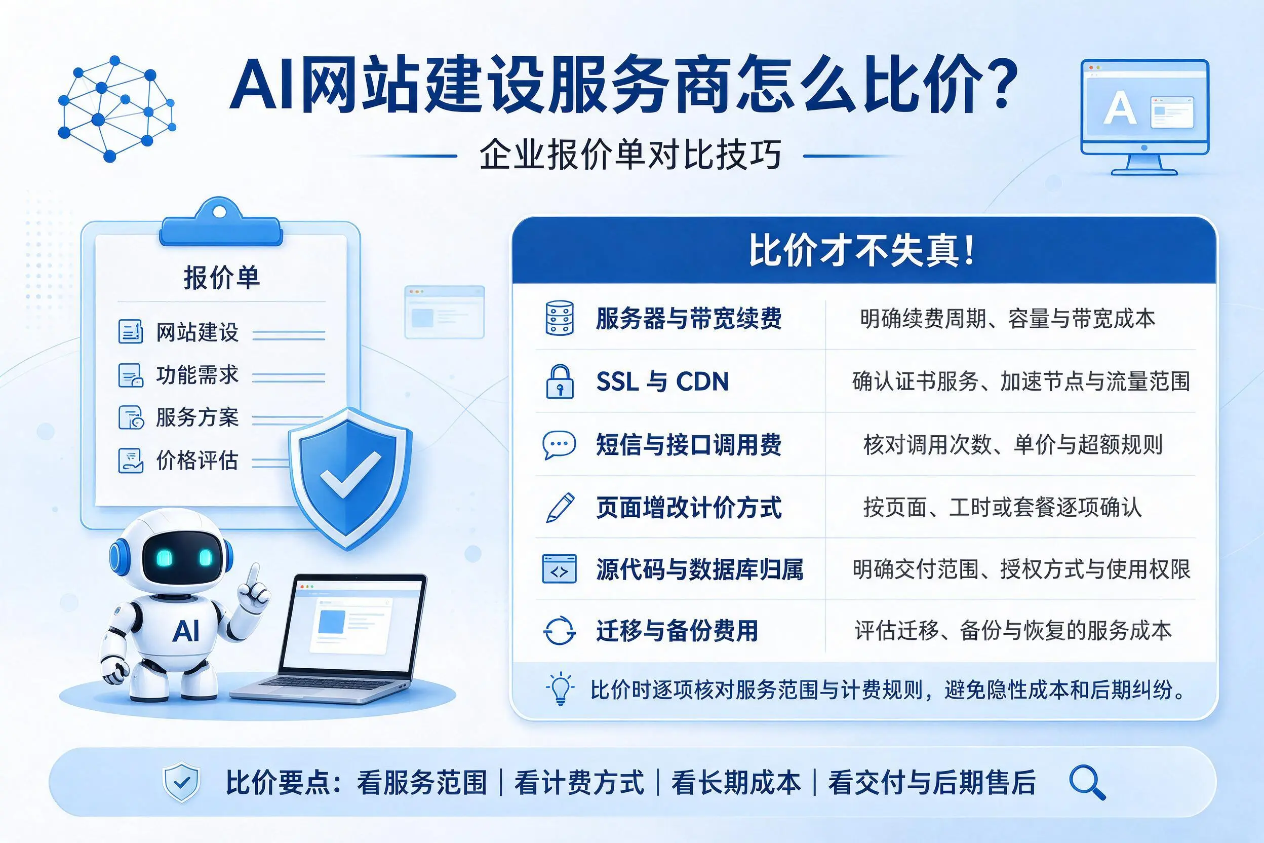 AI网站建设服务商怎么比价?通化企业报价单对比技巧